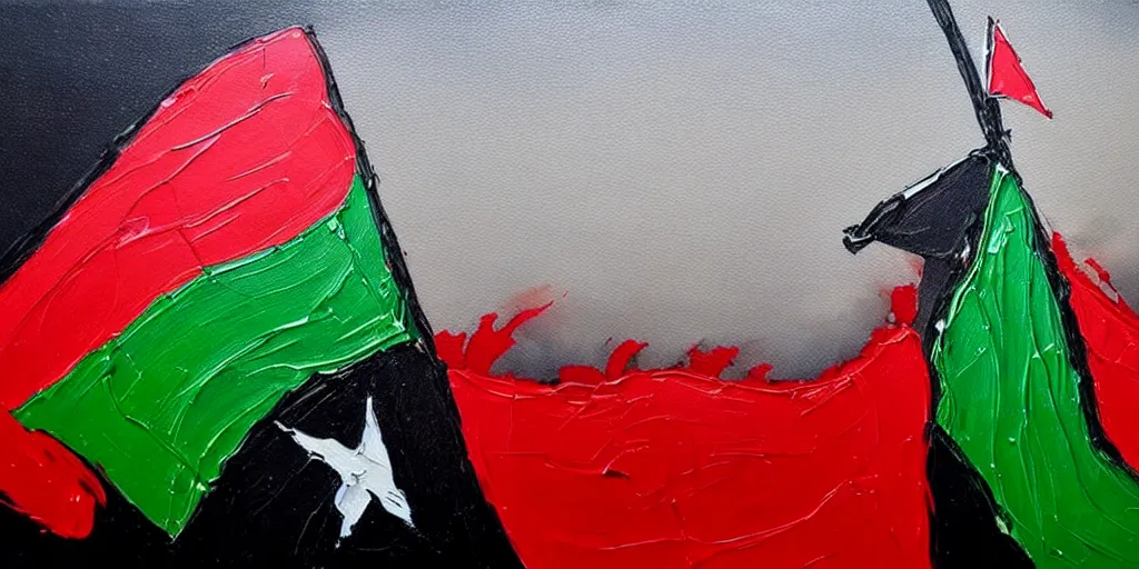 Image similar to dramatic painting of freedom for palestine, red green white black