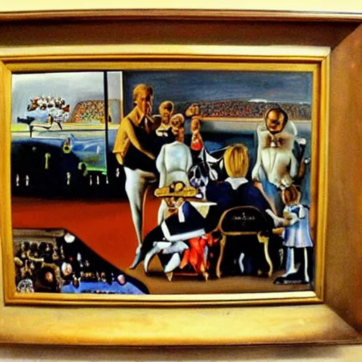 Image similar to family watching sporting event on tv, painting by Salvador Dali