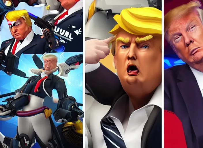 Image similar to donald trump as overwatch character instagram photo shoot