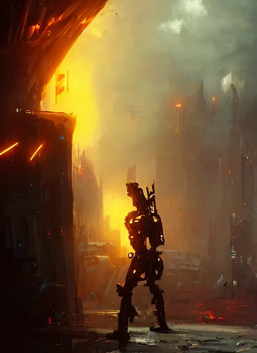 Prompt: a futuristic cyberpunk cat soldier in war scene, epic scene, big explosion, by greg rutkowski