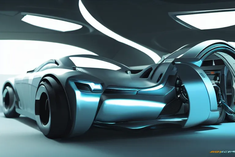 Image similar to cyberpunk alien concept inspired sports car, futuristic look, highly detailed body, very expensive, photorealistic camera shot, bright studio setting, studio lighting, crisp quality and light reflections, unreal engine 5 quality render