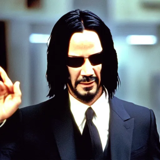 Image similar to movie still of keanu reeves as Neo in Matrix (1999)