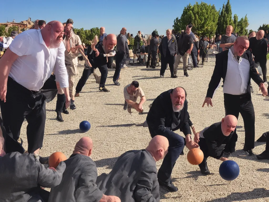 Image similar to nosferatu is playing petanque balls with french fat dudes in south of france