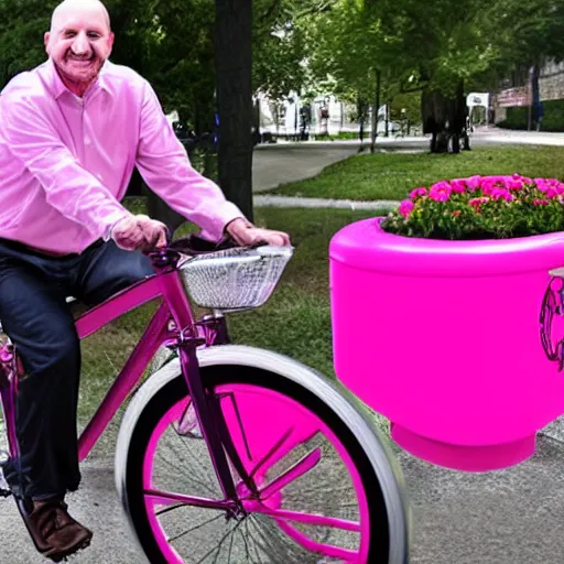 Prompt: Jim Cramer loves his new pink bicycle