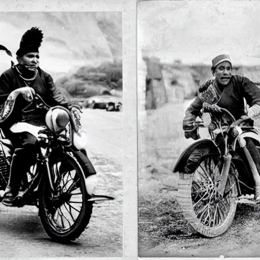 Image similar to Inca Atahualpa riding a motorcycle