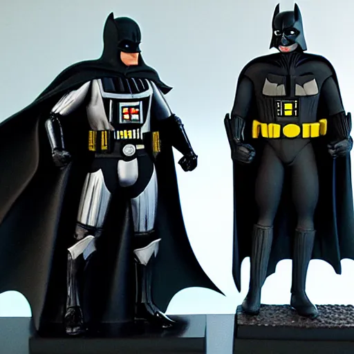 Prompt: batman and darth vader stand side by side, highly detailed, film gran