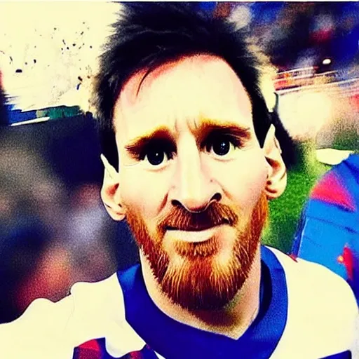 Prompt: just took a photo with a Lionel Messi, viral photo, instagram photo, the camera flash is bright in his face,