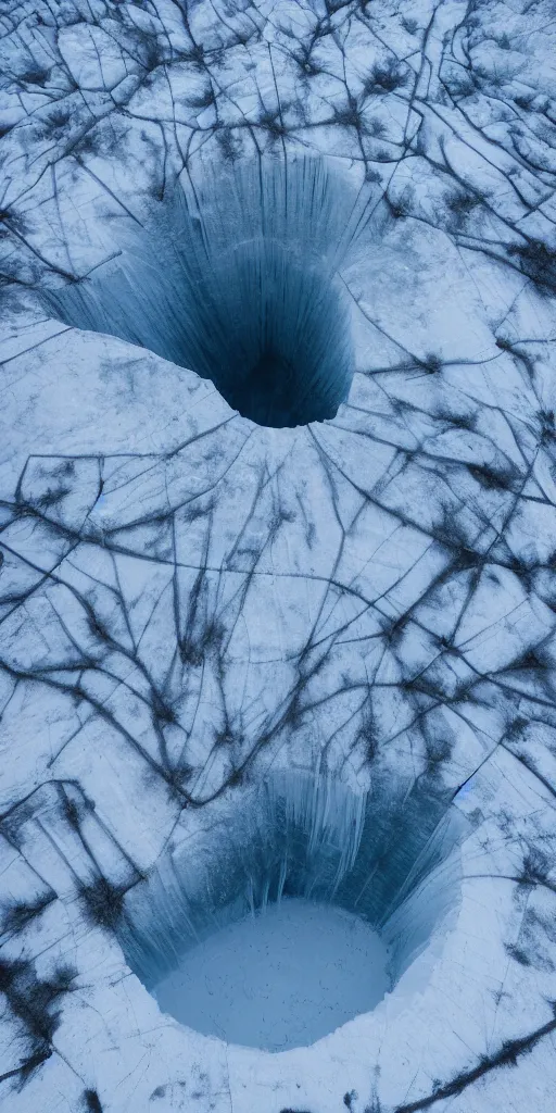 Image similar to a frozen canyon, minimalist structure, covered in ice, in the style of reuben wu, roger deakins