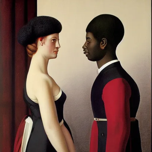 Image similar to French-Black-Royalty by Raphael, Hopper, and Rene Magritte. detailed, romantic, enchanting, trending on artstation.