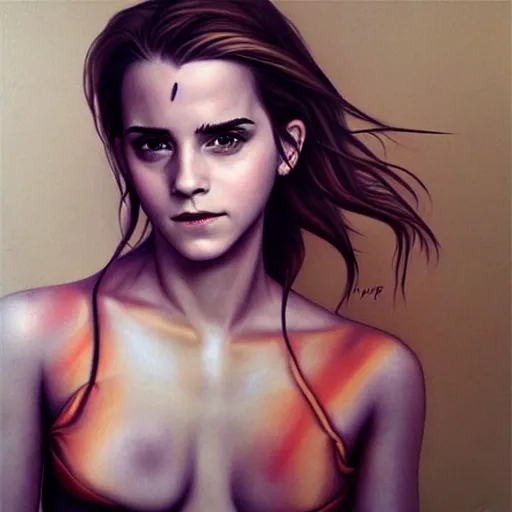 Image similar to emma watson body painted, art by artgerm and wlop