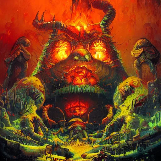 Image similar to peter griffin in hell by paul lehr and moebius