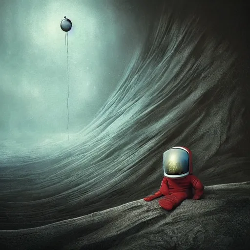 Prompt: michal karcz and dr seuss dark surrealism painting of an astronaut., detailed, elegant, intricate, 4 k, renaissance painting
