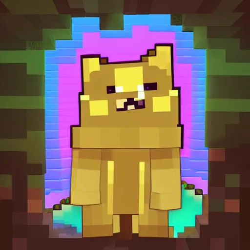 Image similar to a Minecraft cat if it were the fluffiest cutest little block kitty to ever exist ever in the history of the known universe and holding a slice of delicious pepperoni pizza while floating through the cosmos with a cosmic rainbow trail billowing behind it mimicking the early internet meme Nyan cat