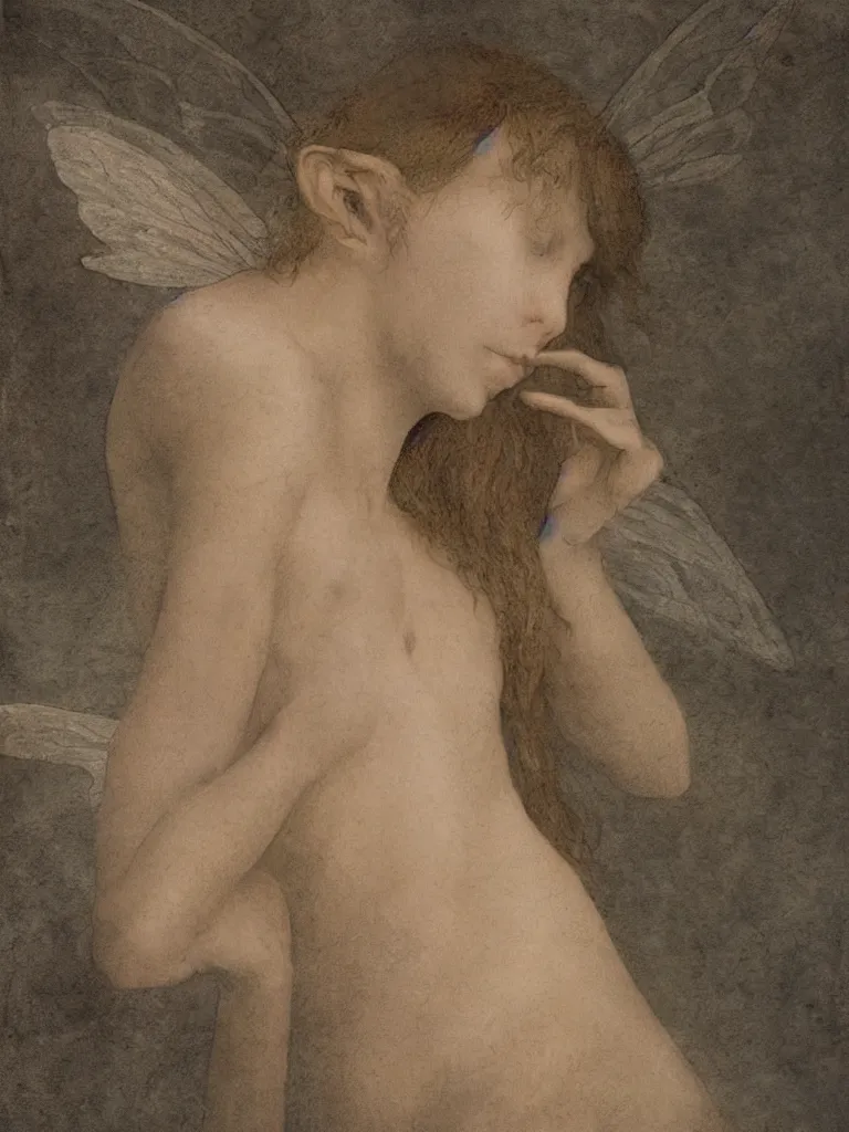 Prompt: artist study of a single fairy, in the style of leonardo da vinci, realistic, pretty, ethereal,