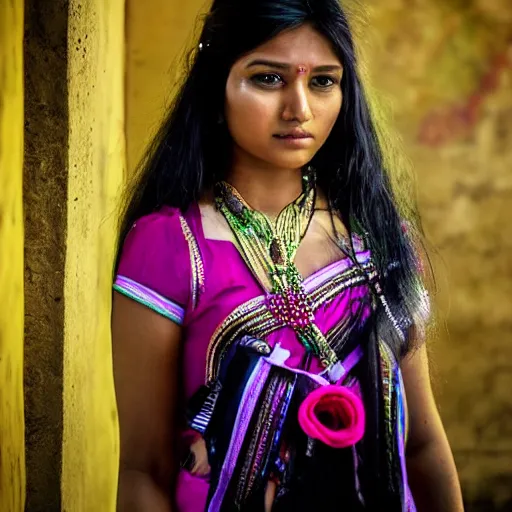 Prompt: photo portrait the most beautiful Assamese girl in the world. I can’t believe how she’s beautiful. She is in Assam bihu mekhela dresses. Cyberpunk. Synthwave. 8K. In Amazing cosplay. Hyperdatailed national geographic”