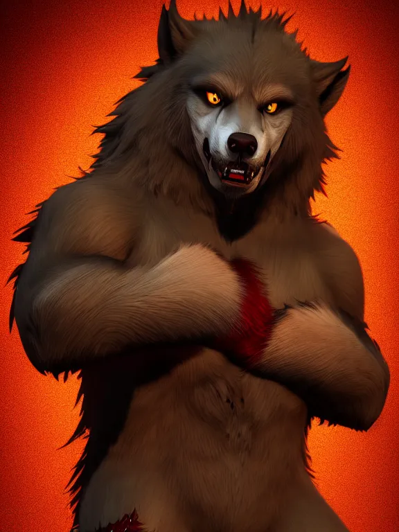 Prompt: cute handsome cuddly werewolf from van helsing unreal engine hyperreallistic render 8k character concept art masterpiece deep vibrant ornate gold black red exquisite fine detail