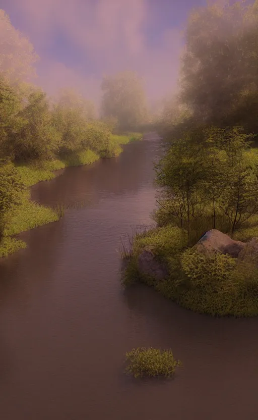 Prompt: river, soft render, volumetric lighting, 3d grainy surreal aesthetic illustration