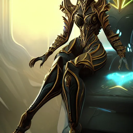 Image similar to highly detailed exquisite fanart, of a beautiful female warframe, but as an anthropomorphic dragon, majestic pose, sitting inside a spaceship's captain seat, epic cinematic shot, sharp clawed perfectly designed hands, two legged with clawed feet, professional digital art, high end digital art, realistic, captura, DeviantArt, artstation, Furaffinity, 8k HD render