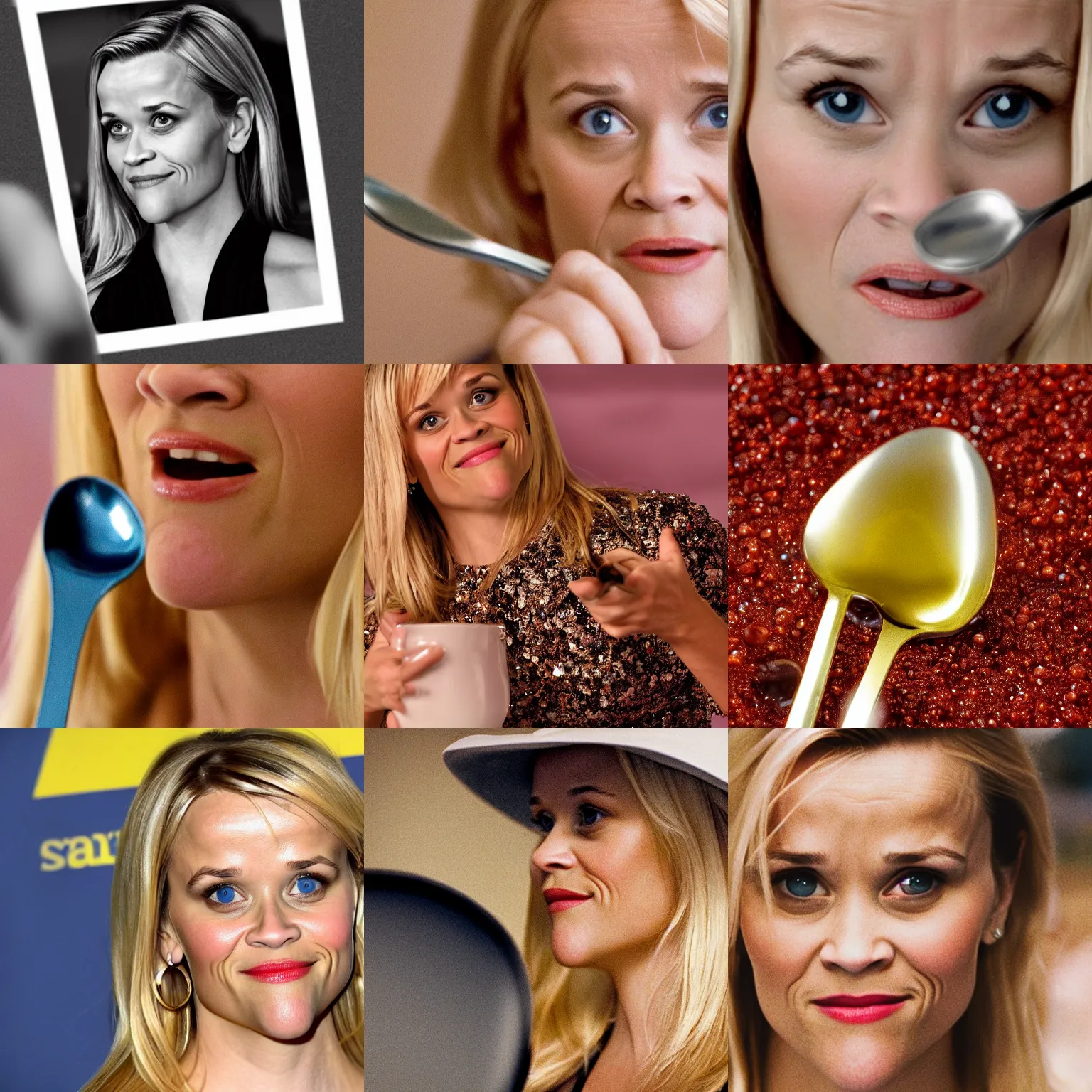 Prompt: reese witherspoon as a spoon, reese witherspoon face, macro shot, hyper realistic