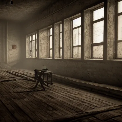 Image similar to life in a soviet gulag by otto dix, hyperrealistic, unreal engine, volumetric lighting, highly detailed