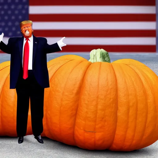 Image similar to donald trump in a giant pumpkin head