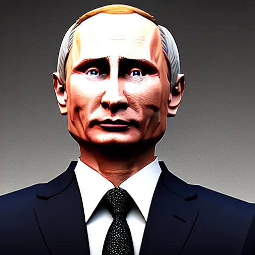 Image similar to Detailed image of Vladimir Putin with detailed face, in game style 8k, wearing only pants, bare torso, his body is old and ugly with sagging old skin,