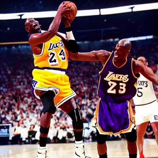 Image similar to Michael Jordan doing a 1v1 with kobe bryant ,8k,