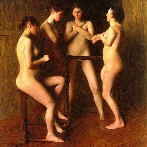 Prompt: the female mob, by thomas eakins