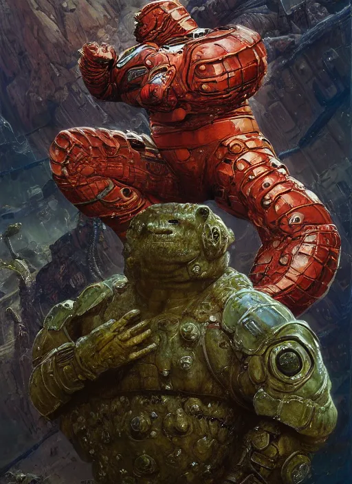 Prompt: brock lesnar as salamander wearing scifi armour suit, dynamic action, by lawrence alma - tadema and zdzislaw beksinski and norman rockwell and jack kirby and tom lovell and greg staples, artstation creature art