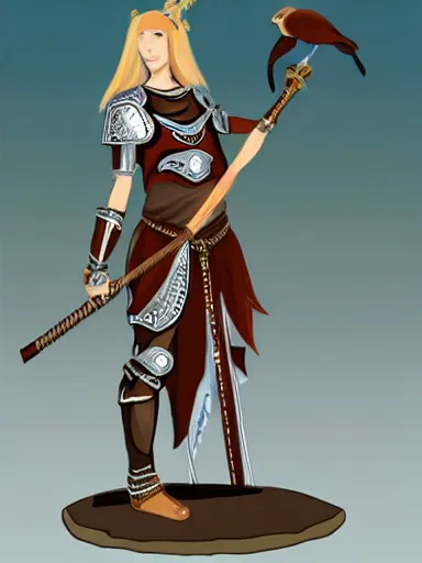 Image similar to female birdfolk!!! anthro!!!!!! avian, bird!!! roman armor, Lorica segmentata! subject holding gladius! full body portrait!! subject head visible!!!