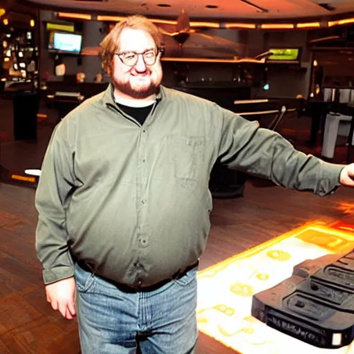 Prompt: Gabe Newell holding a Steam Deck