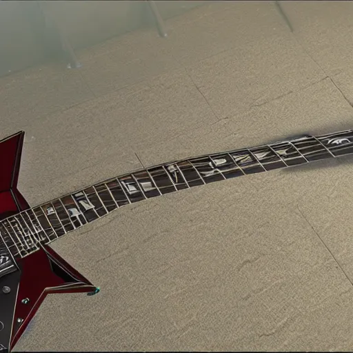 Prompt: Flying V guitar, wake up dead. Megadeth. unreal engine