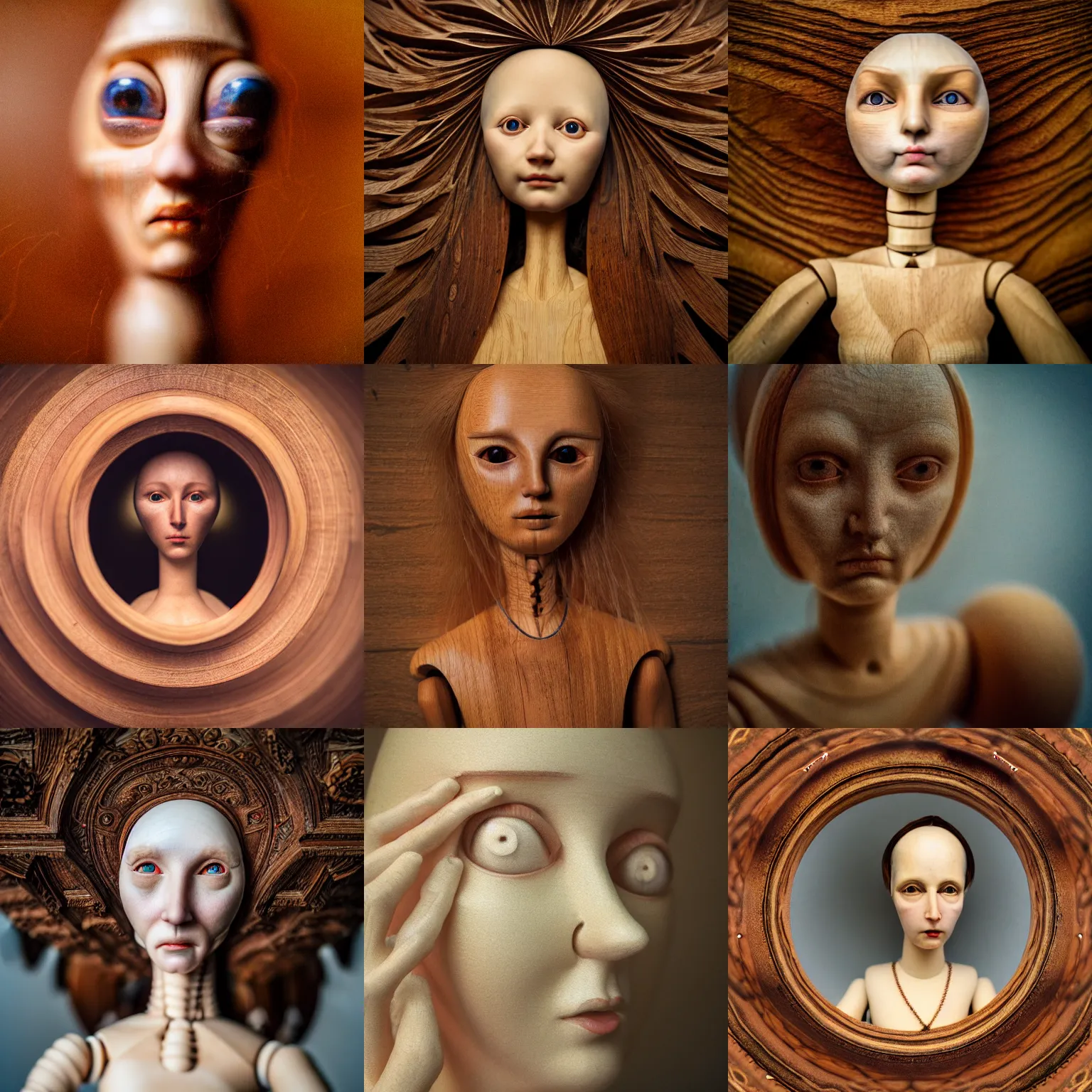 Prompt: 8 mm wide angle lens gopro distorted perspective circular fisheye photo extreme close up portrait of a beautiful female jointed wooden art doll, extreme fisheye, by agostino arrivabene, rendered in octane, photography, photorealistic, surreal, crying, mysterious