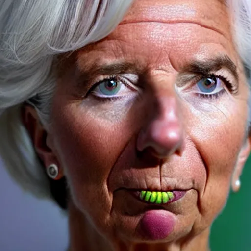 Image similar to Christine Lagarde with colorful clown makeup all over his face