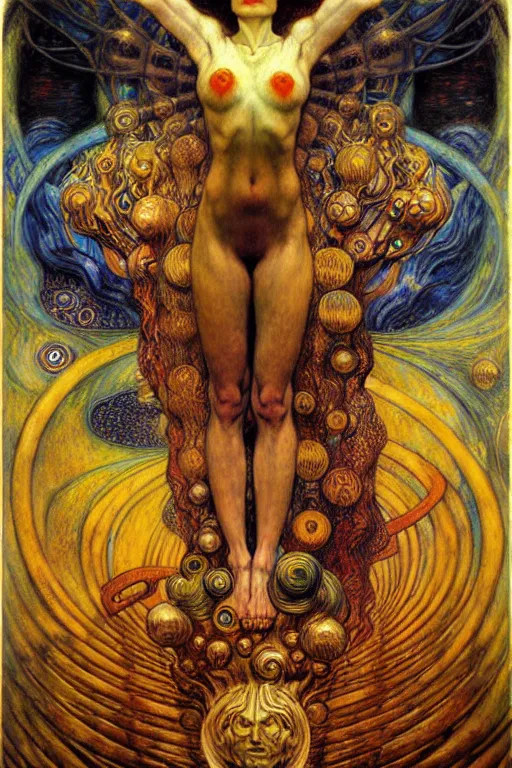 Image similar to Divine Chaos Engine by Karol Bak, Jean Delville, William Blake, Gustav Klimt, and Vincent Van Gogh, symbolist, visionary