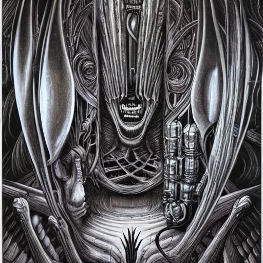 Prompt: a artwork called the room by h. r. giger and aaron horkey.