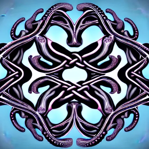 Image similar to a dramatic and beautiful digital matte painting of large realistic octopus with legs made of fractal celtic knots, trending on cgartist, hi-fructose, mandala, string wall art, ultra detailed 8k