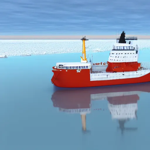 Prompt: icebreaker ship vessel sailing in ice polar water, ice floe, realistic detailed, wide shot