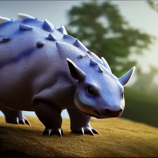 Image similar to photography of a realistic rhydon animal, ultra detailed, 8 k, cinematic lighting, natural background, trending on artstation, pokemon