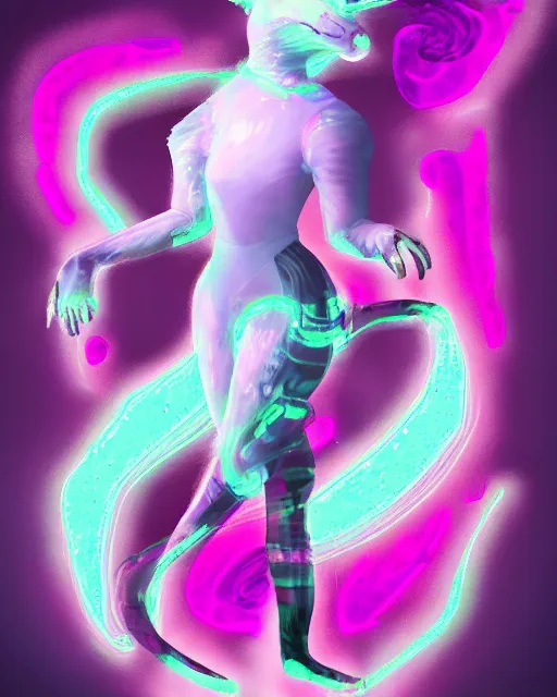 Image similar to a glitch art full body character portrait of female furry psychic a. i. manifesting it self into reality trending on artstation deviantart pinterest detailed realistic hd 8 k high resolution