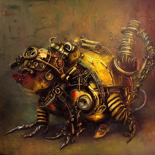 Image similar to steampunk rat, acid, 303, psychedelic, by ruan jia