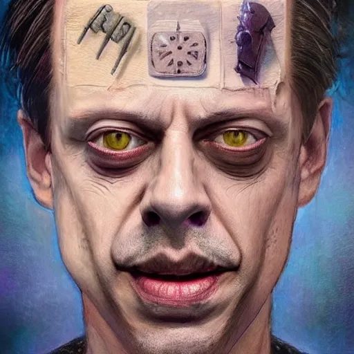 Image similar to hyperrealistic mixed media high resolution painting of Steve Buscemi Hellraiser, stunning 3d render inspired art by Jamie Salmon and Greg Rutkowski, perfect facial symmetry, dim volumetric lighting, 8k octane beautifully detailed render, full body shot, post-processing, extremely hyper-detailed, intricate, epic composition, highly detailed attributes, highly detailed atmosphere, cinematic lighting, masterpiece, trending on artstation, very very detailed, masterpiece, stunning, flawless completion, lifelike texture, perfection,