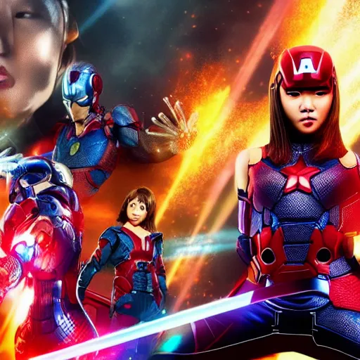 Prompt: Mayu Iwatani joins the Avengers , promo photo, hyper detailed, octane render, 4k, dramatic, cinematic lighting