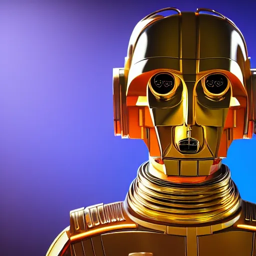 Prompt: portrait of c 3 p 0, blue and yellow glowing lights, highly detailed, 4 k