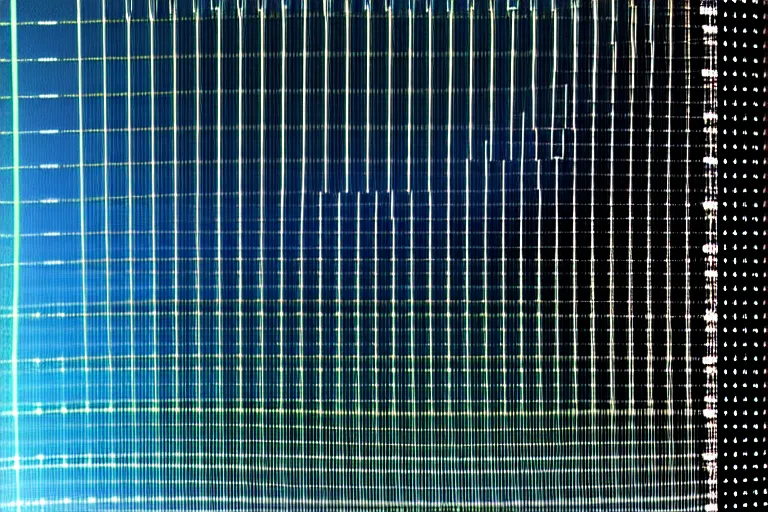 Image similar to closeup view of fjords made out of multiple overlays of simple clean scientific data visualized on top of each other, dots connected by straight lines, tall bar charts, plexus, thick squares and large arrows, waveforms on top of square charts, gaps and pauses, space molecules, radio signals, negative space