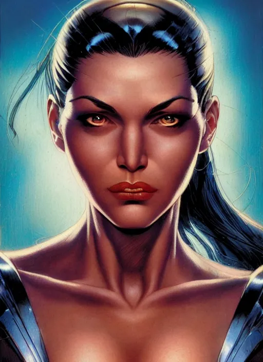 Image similar to face portrait, female from x men, by greg staples, frank frazetta, dorian cleavenger, sharp focus, intricate, summer day, sunlight, soft lighting, detailed