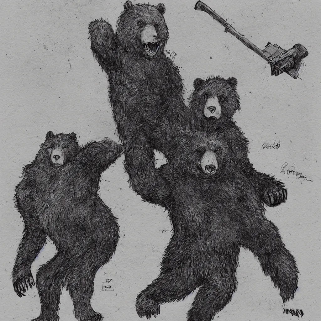 Image similar to style of clark franklyn, a werebear robbing a bank