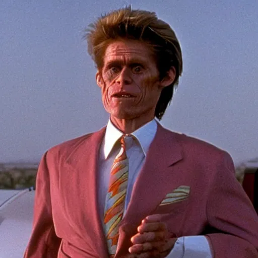 Prompt: willem dafoe as donald trump, still from raising arizona ( 1 9 9 1 )