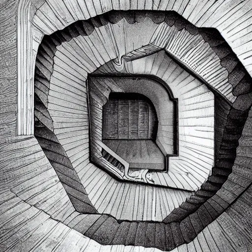 Image similar to twisting staircase to a strange portal, in the style of mc escher and michelangelo and greg rutkowski