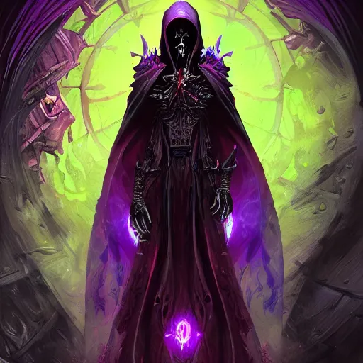 Prompt: dark cloaked necromancer by android jones, trending on artstation
